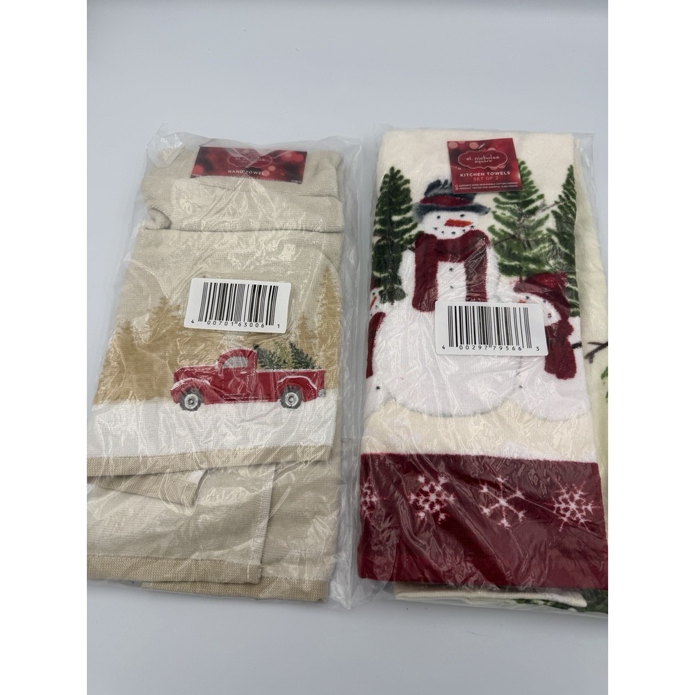 St. Nicholas Square® Snowman Kitchen Towel 2pk NEW & 1pk Red Truck
